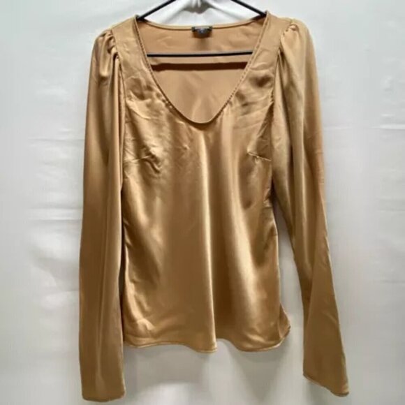 Express Top Women's Medium Golden Tan Pullover Long Sleeve V-Neck GUC - Picture 13 of 13